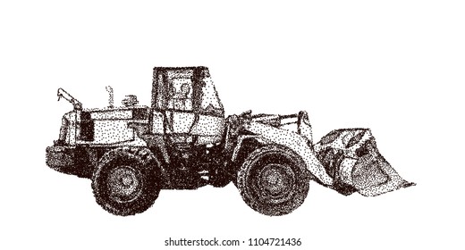 Bulldozer. Isolated on white background. Vector illustration. Sketch style.