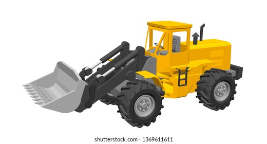 Bulldozer. Isolated on white background. 3d Vector illustration.