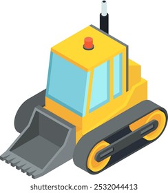 Bulldozer isometric icon. Heavy transport. Construction machinery