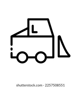 Icono de la línea del bulldozer. Construcción, constructora, establecimiento, plazos, tareas, construcción, almacén, equipo, materiales, transporte, transporte. concepto de industria. Icono de línea negra del vector