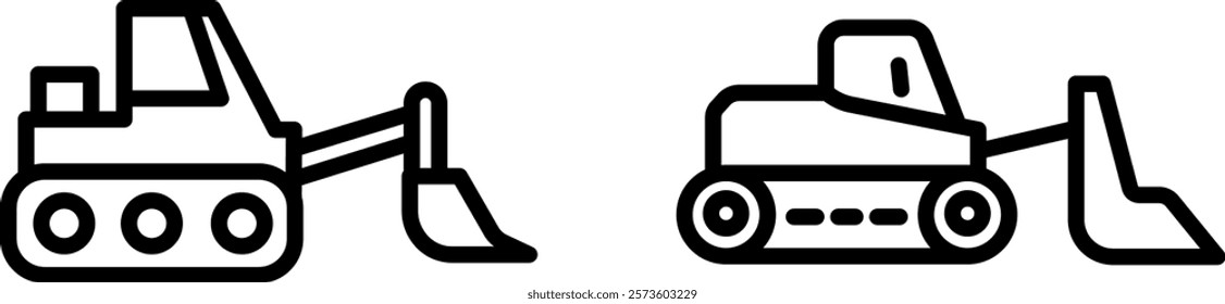 "Bulldozer Line Icon - Representing Construction, Excavation, and Heavy Equipment"