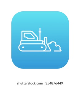 Bulldozer line icon for web, mobile and infographics. Vector white icon on the blue gradient square with rounded corners isolated on white background.
