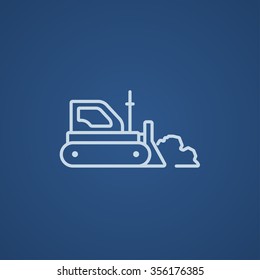 Icono de línea bulldozer para web, móvil e infografía. Icono azul claro del vector aislado en fondo azul.
