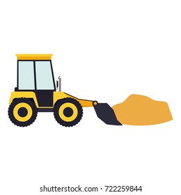 bulldozer with load in colorful silhouette vector illustration