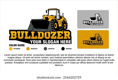 bulldozer loader heavy duty equipment vector logo illustration for industry construction company or heavy equipment rental company