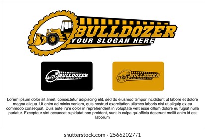 bulldozer loader heavy duty equipment vector logo illustration for industry construction company or heavy equipment rental company