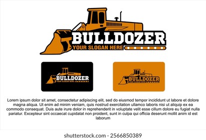 bulldozer loader heavy duty equipment vector logo illustration for industry construction company or heavy equipment rental company