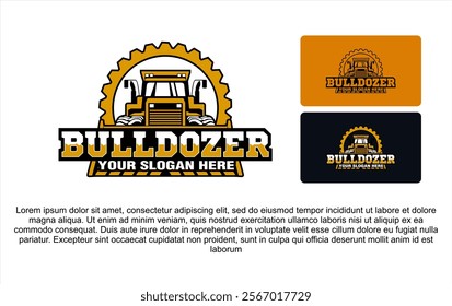 bulldozer loader heavy duty equipment vector logo illustration for industry construction company or heavy equipment rental company