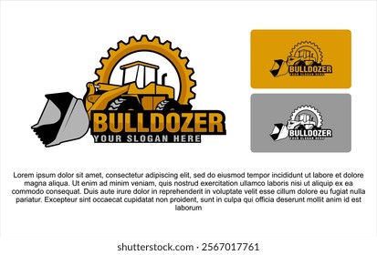 bulldozer loader heavy duty equipment vector logo illustration for industry construction company or heavy equipment rental company