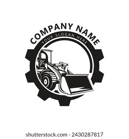 Bulldozer logo designs concept vector illustration, icon for housing development, building repair, construction and procurement of heavy equipment