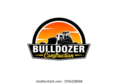 Bulldozer logo template vector. Heavy equipment logo vector for construction company. Creative excavator illustration