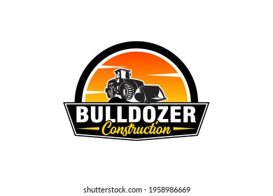 Bulldozer logo template vector. Heavy equipment logo vector for construction company. Creative excavator illustration