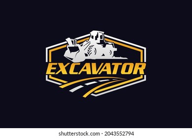 Bulldozer logo template vector. Heavy equipment logo vector for construction company. Creative excavator illustration for logo.