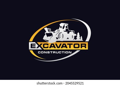 Bulldozer logo template vector. Heavy equipment logo vector for construction company. Creative excavator illustration for logo.