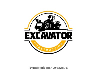 Bulldozer logo template vector. Heavy equipment logo vector for construction company. Creative excavator illustration for logo.