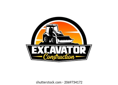 Bulldozer logo template vector. Heavy equipment logo vector for construction company. Creative excavator illustration for logo.