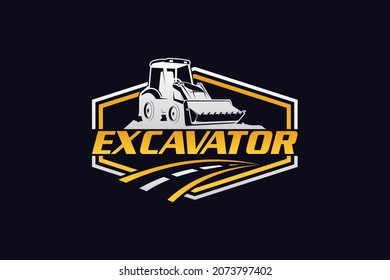 Bulldozer logo template vector. Heavy equipment logo vector for construction company. Creative excavator illustration for logo.