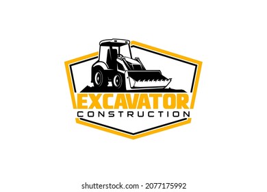 Bulldozer logo template vector. Heavy equipment logo vector for construction company. Creative excavator illustration for logo.