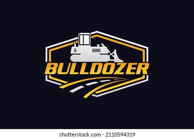 Bulldozer logo template vector. Heavy equipment logo vector for construction company. Creative excavator illustration for logo.