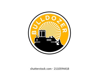Bulldozer logo template vector. Heavy equipment logo vector for construction company. Creative excavator illustration for logo.
