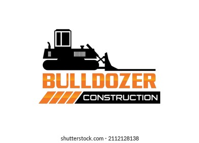 Bulldozer logo template vector. Heavy equipment logo vector for construction company. Creative excavator illustration for logo.