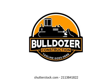 Bulldozer logo template vector. Heavy equipment logo vector for construction company. Creative excavator illustration for logo.