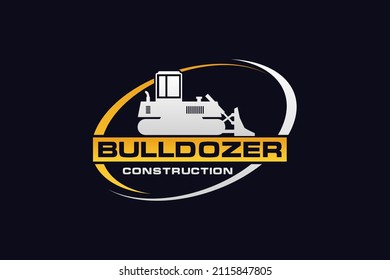 Bulldozer Logo Vorlage Vektorgrafik. Logo für schwere Ausrüstung, Vektorgrafik für Bauunternehmen. Kreative Baggergrafik für Logo.