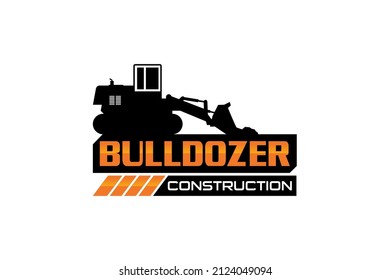 Bulldozer logo template vector. Heavy equipment logo vector for construction company. Creative excavator illustration for logo.