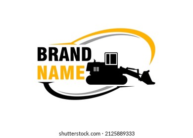 Bulldozer logo template vector. Heavy equipment logo vector for construction company. Creative excavator illustration for logo.