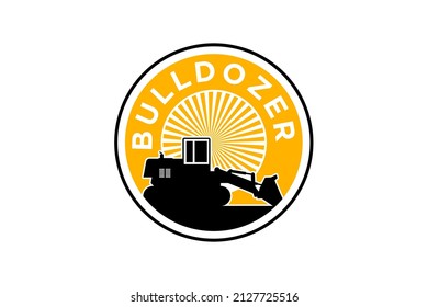 Bulldozer logo template vector. Heavy equipment logo vector for construction company. Creative excavator illustration for logo.