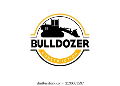 Vector de plantilla de logotipo Bulldozer. Vector de logotipo de equipo pesado para la empresa de construcción. Ilustración creativa de excavadora para el logotipo.