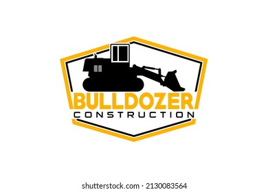Vector de plantilla de logotipo Bulldozer. Vector de logotipo de equipo pesado para la empresa de construcción. Ilustración creativa de excavadora para el logotipo.