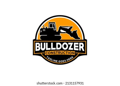 Bulldozer logo template vector. Heavy equipment logo vector for construction company. Creative excavator illustration for logo.