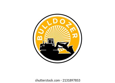 Bulldozer logo template vector. Heavy equipment logo vector for construction company. Creative excavator illustration for logo.