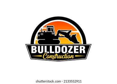 Bulldozer logo template vector. Heavy equipment logo vector for construction company. Creative excavator illustration for logo.