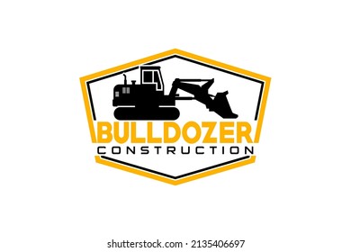 Bulldozer logo template vector. Heavy equipment logo vector for construction company. Creative excavator illustration for logo.