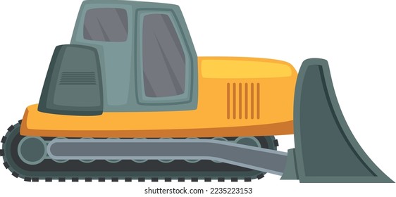 Bulldozer machine side view. Cartoon construction transport
