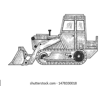 Bulldozer machine sketch engraving vector illustration. Scratch board style imitation. Black and white hand drawn image.