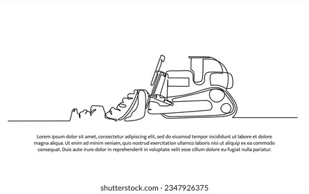 Bulldozer mit einem durchgängigen Liniendesign. Bautransportsymbol, Vektorgrafik. Dekorative Elemente auf weißem Hintergrund.