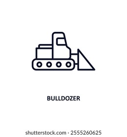 bulldozer outline icon.  Thin line icon from construction collection. Editable vector isolated on white background