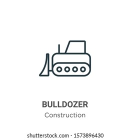 Bulldozer outline vector icon. Thin line black bulldozer icon, flat vector simple element illustration from editable construction concept isolated on white background