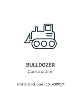 Bulldozer outline vector icon. Thin line black bulldozer icon, flat vector simple element illustration from editable construction concept isolated stroke on white background