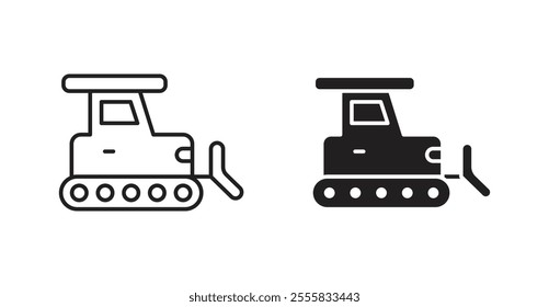 Bulldozer outlined and solid icon vector collection.