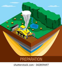 bulldozer prepares the ground for mining