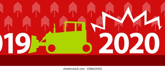 bulldozer pushes old year 2019, new year 2020, vector illustration