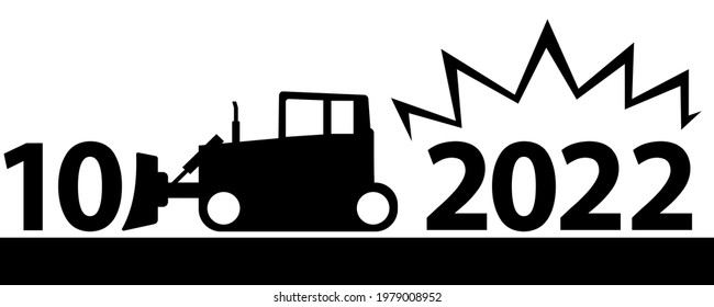 bulldozer pushes old year 2021, new year 2022, vector illustration