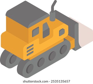 bulldozer empujando el concepto isométrico de la suciedad, potente topadora demolición empujando máquinas Vector diseño de iconos, servicios de mantenimiento de reparación símbolo, letrero de remodelación del hogar Edificio e ilustración de construcción