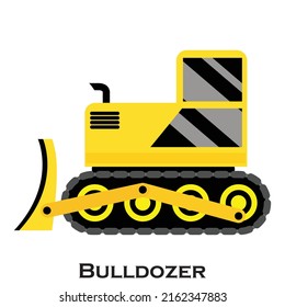 Bulldozer Quarry Machine. Stone Wheel Yellow Digger. Backhoe Front Loader Truck. Work Tractor Excavator. EPS.file. Cartoon Bulldozer.