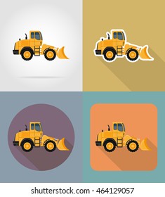 bulldozer for road works flat icons vector illustration isolated on background