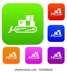 Bulldozer set icon color in flat style isolated on white. Collection sings vector illustration